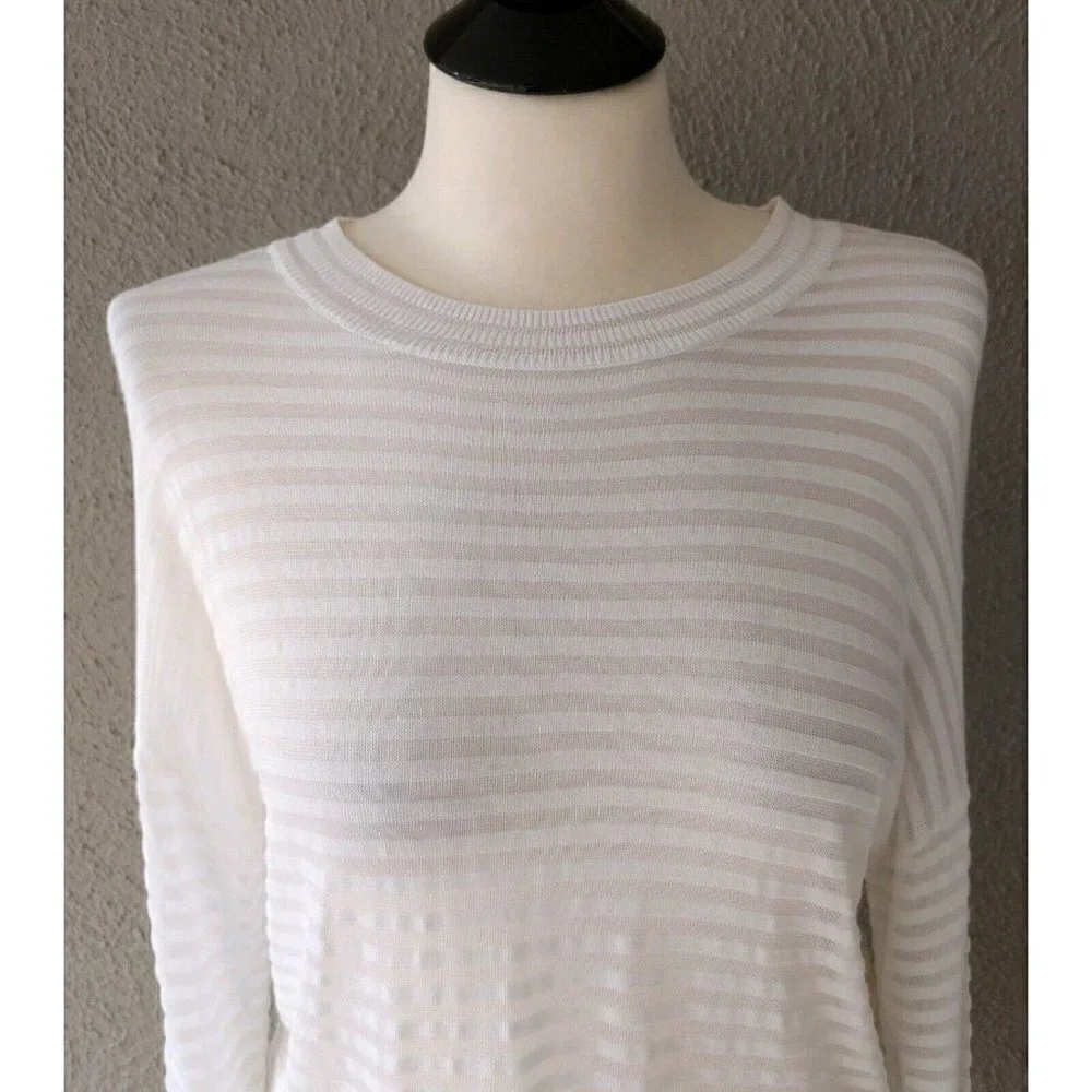 RtA Gilda Sweater Semi-Sheer Striped Print Long Sleeves in White Cloud Size M - Picture 5 of 7